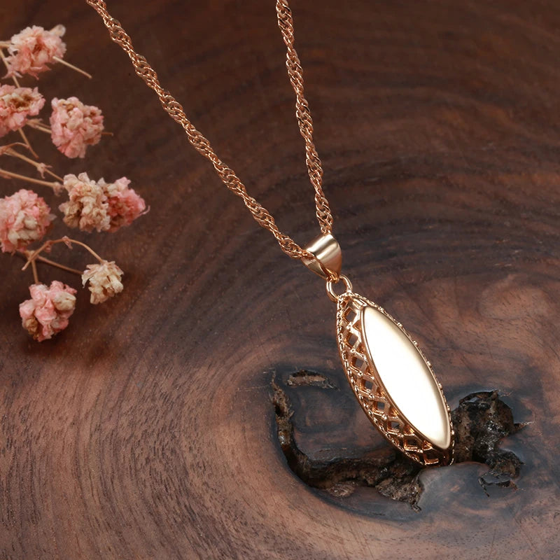 Rose Gold Simple Rhombus Weaving Glossy Necklace Set for Women
