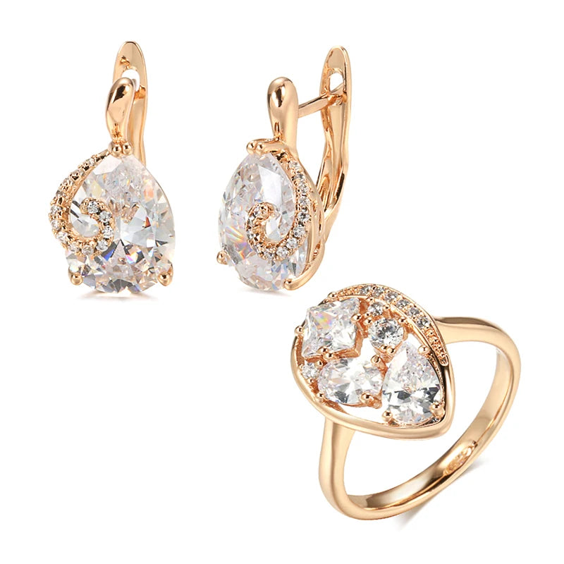 Rose Gold With Natural Zircon Earrings Ring Stes For Women