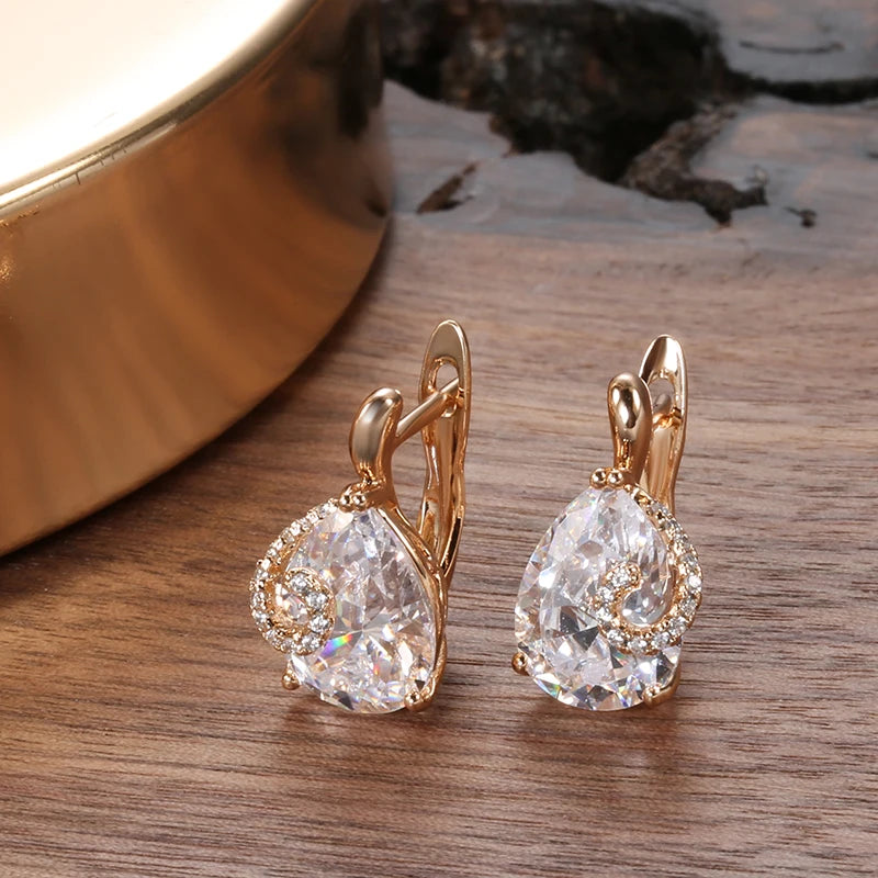 Rose Gold With Natural Zircon Earrings Ring Stes For Women