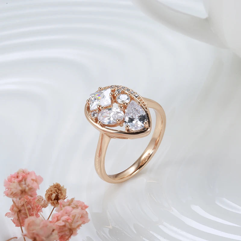 Rose Gold With Natural Zircon Earrings Ring Stes For Women