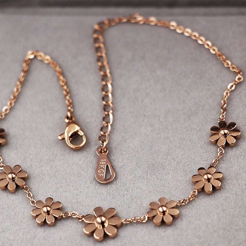 Titanium Steel 7 Daisy Anklets For Women Rose Gold Color Fashion Prevent Allergy Summer Jewelry