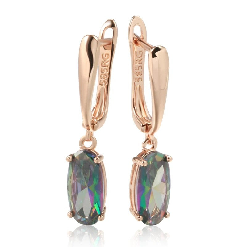 Simple Colorful Natural Zircon Drop Earring for Women Luxury 585 Rose Gold Color Long Earring High Quality Daily Jewelry