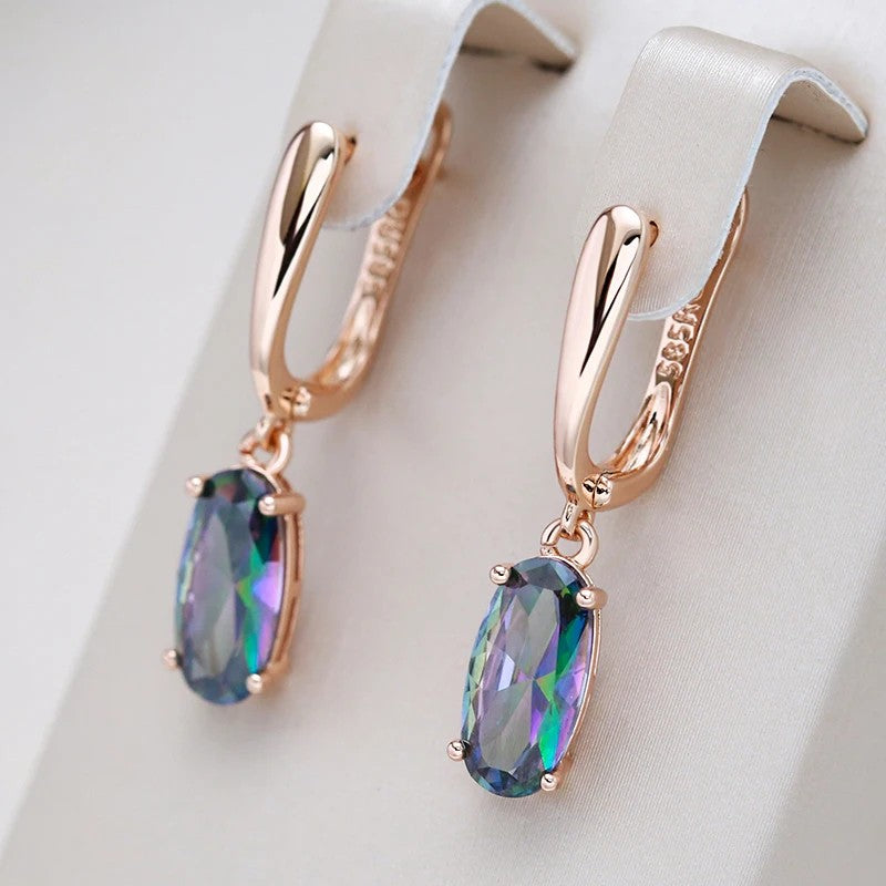 Simple Colorful Natural Zircon Drop Earring for Women Luxury 585 Rose Gold Color Long Earring High Quality Daily Jewelry