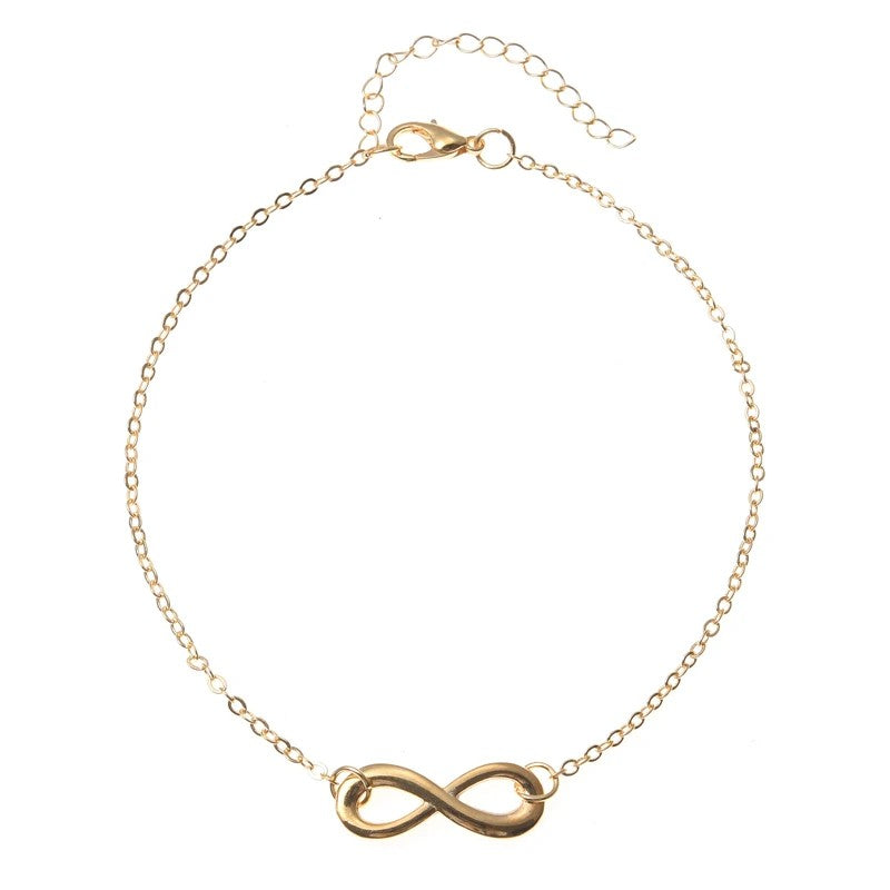 Trendy Gold Silver Color Simple Infinity Chain Anklets For Women Beach Foot Jewelry