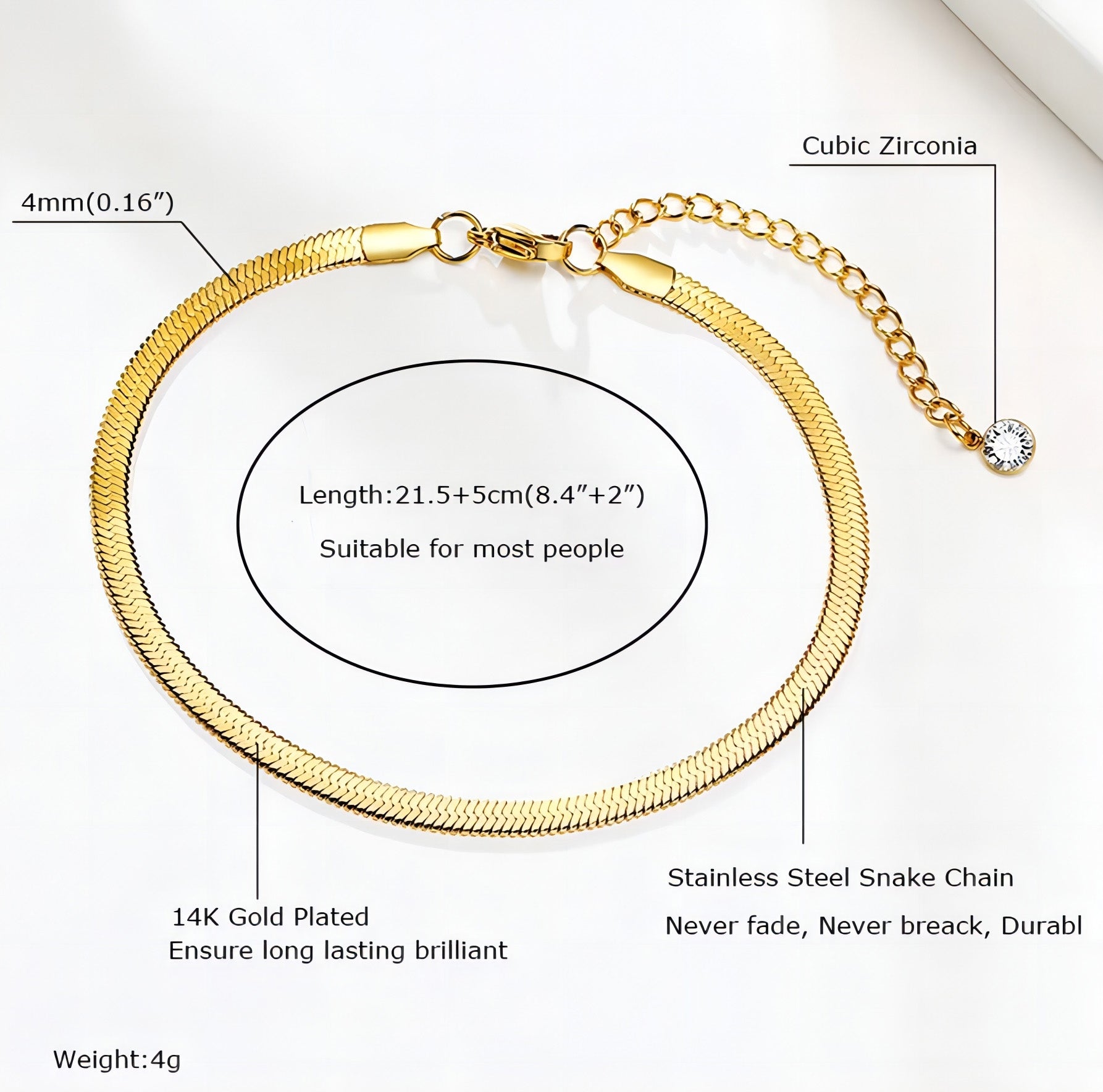 Snake Chain Anklet for Women