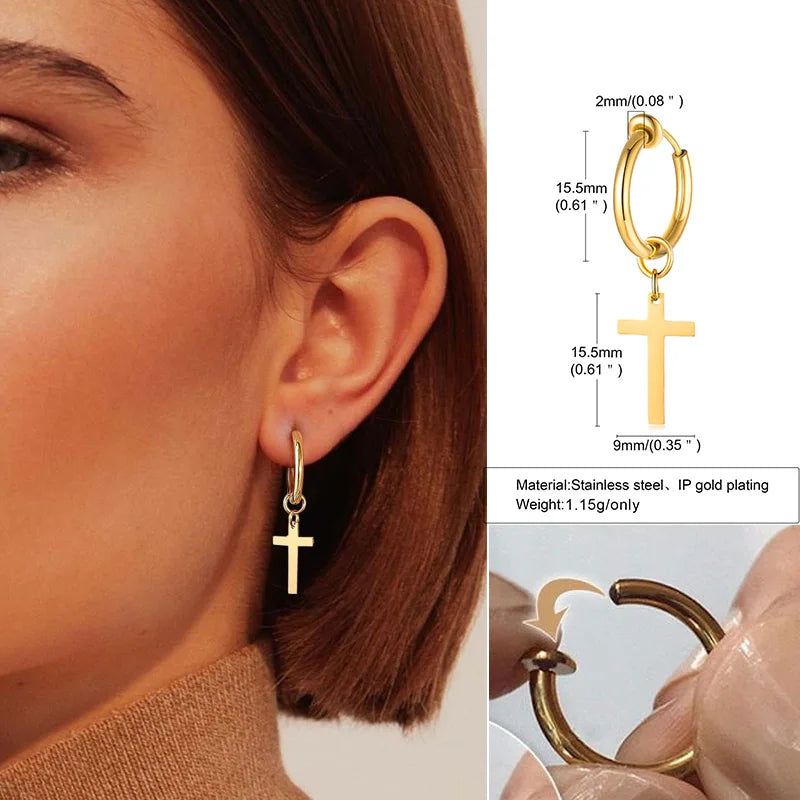 Stainless Steel Earring with Cross Charm for Guys