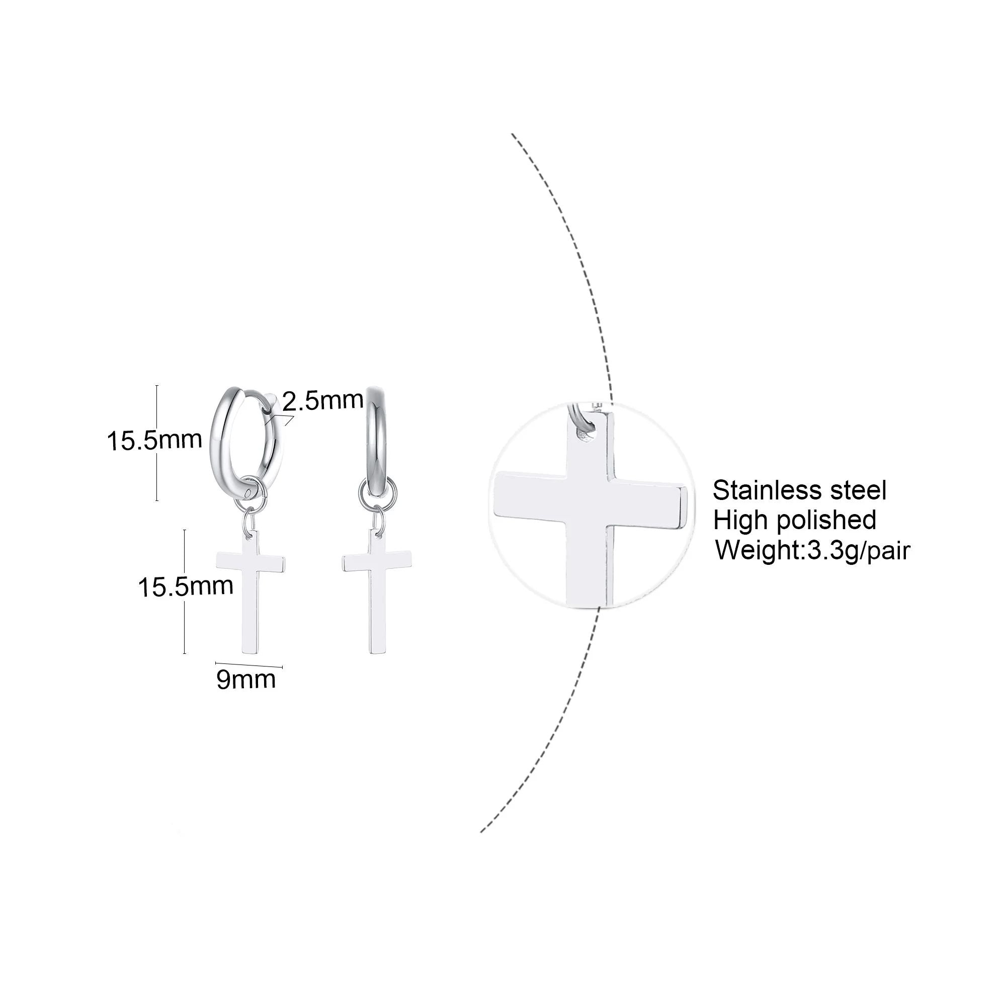 Stainless Steel Earring with Cross Charm for Guys