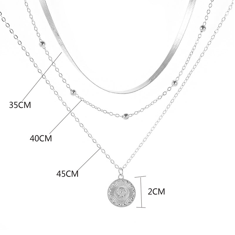 Sterling Silver Three-Layer Round Necklace