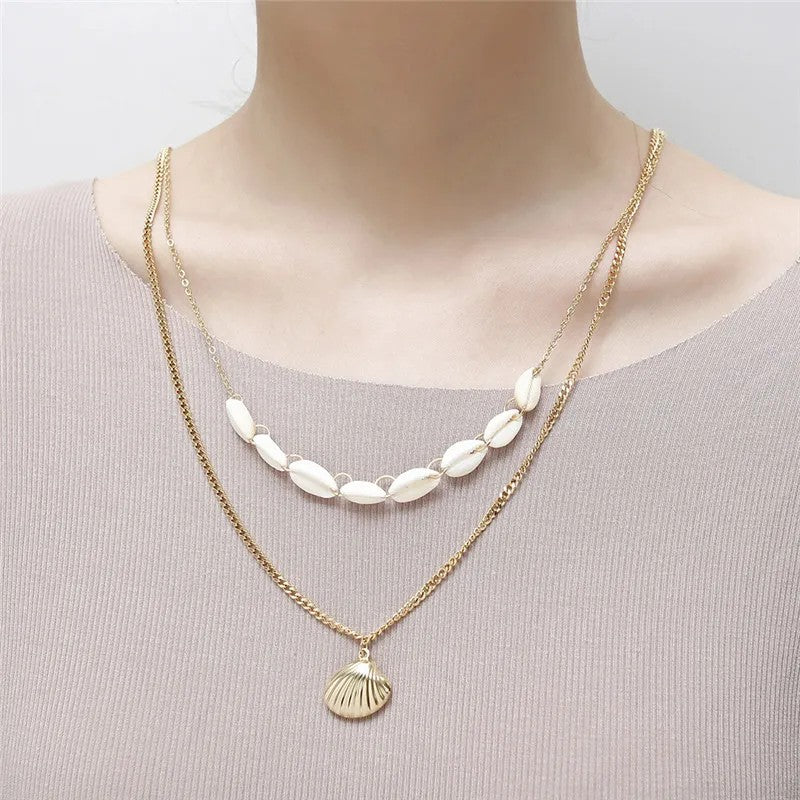 Summer Beach Women Jewelry Double-layer Necklace Earrings Set Accessories Fashion Jewelry Stainless Steel Jewelry Sets