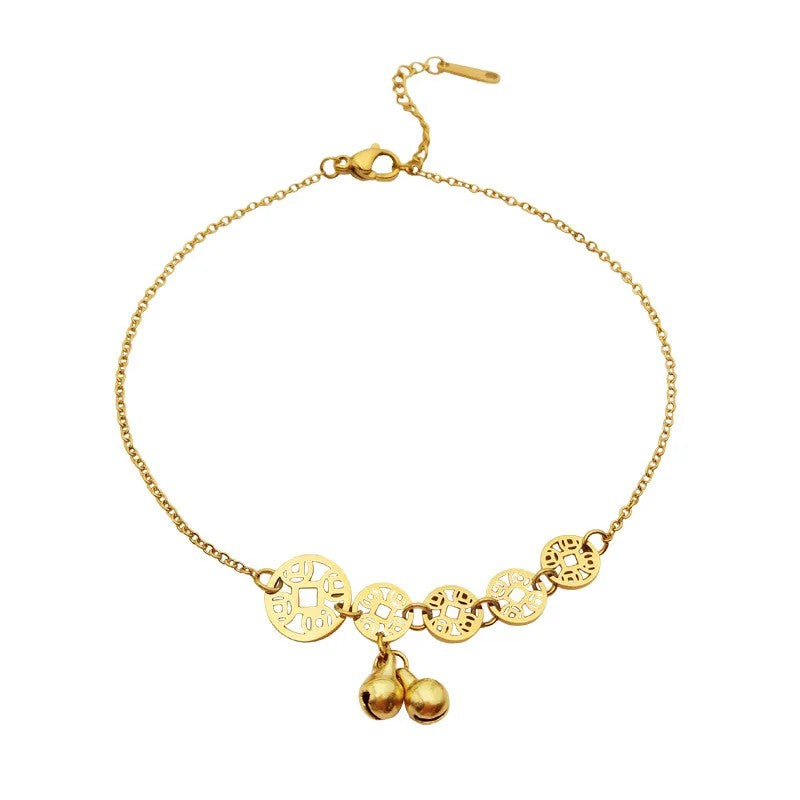 Sweet Coin Bells Pendant Charm Chain Anklets For Women Fashion Trend Fine Jewelry Party Gifts