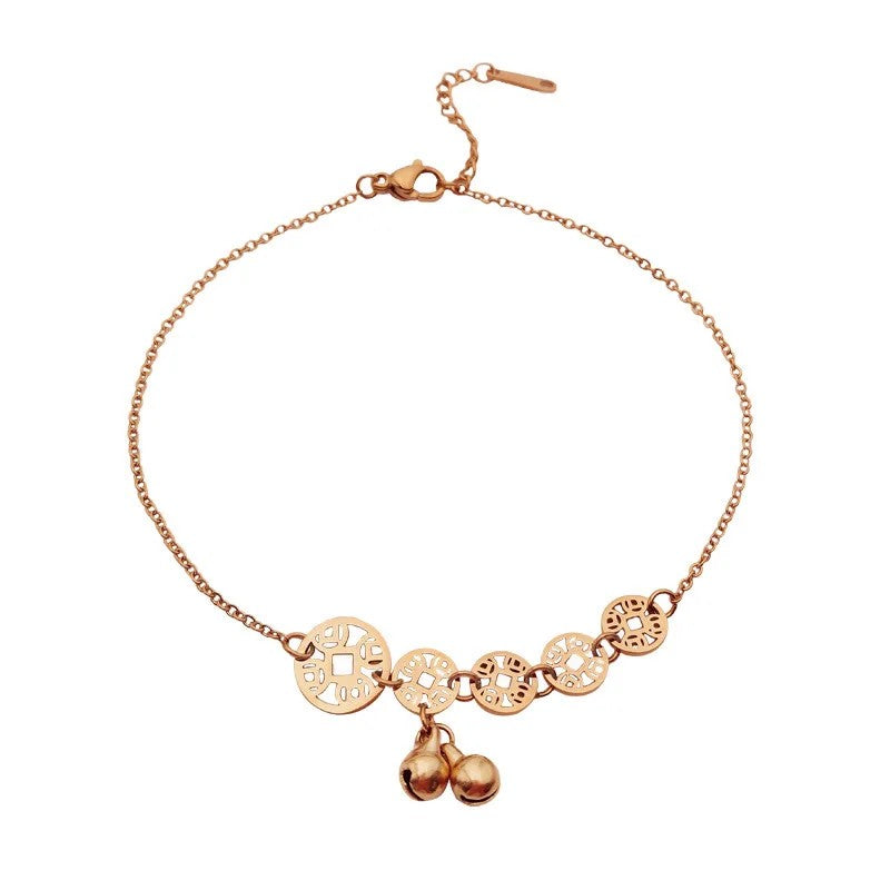 Sweet Coin Bells Pendant Charm Chain Anklets For Women Fashion Trend Fine Jewelry Party Gifts