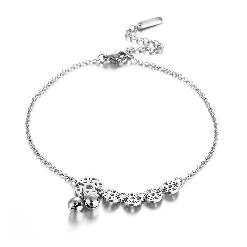 Sweet Coin Bells Pendant Charm Chain Anklets For Women Fashion Trend Fine Jewelry Party Gifts