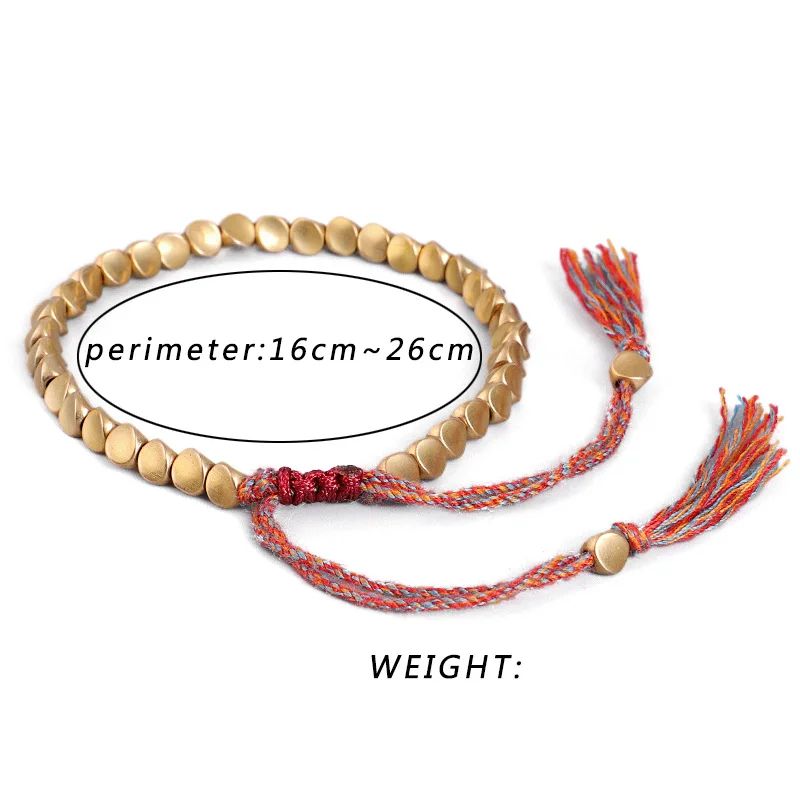 Handmade Tibetan Buddhist Braided Cotton Copper Beads Lucky Rope Bracelet