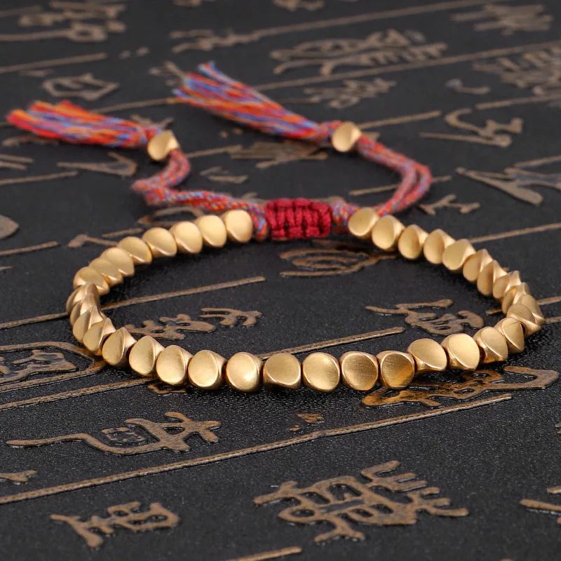 Handmade Tibetan Buddhist Braided Cotton Copper Beads Lucky Rope Bracelet