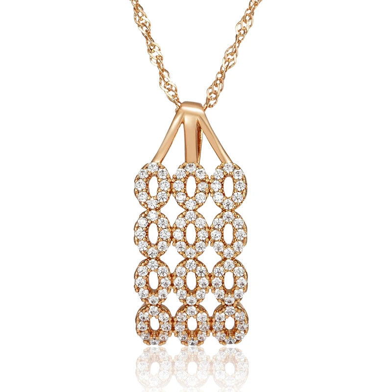Unique Square Wide Pendant Necklace for Women Fashion 585 Rose Gold Color With Natural Zircon Ethnic Bride Retro Jewelry