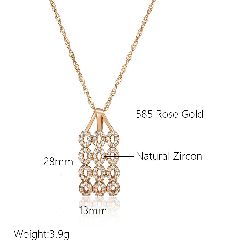 Unique Square Wide Pendant Necklace for Women Fashion 585 Rose Gold Color With Natural Zircon Ethnic Bride Retro Jewelry