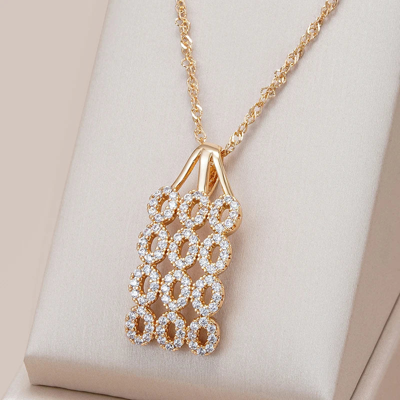 Unique Square Wide Pendant Necklace for Women Fashion 585 Rose Gold Color With Natural Zircon Ethnic Bride Retro Jewelry