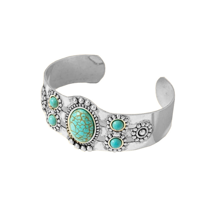 Vintage Bohemian Style Artificial Inlaid Turquoise Cuff Bangle for Women Men