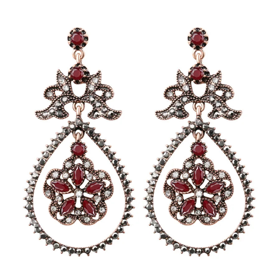 Luxury Gray Crystal Flower Bridal Earrings For Women Antique Gold Beach Party Water Drop Drop Earrings Vintage Jewelry