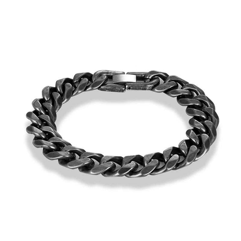 Vintage Oxidized black Chain Men's Bracelet Stainless Steel Curb Cuban Link Chain Bangle Male Women Hiphop Trendy Jewelry