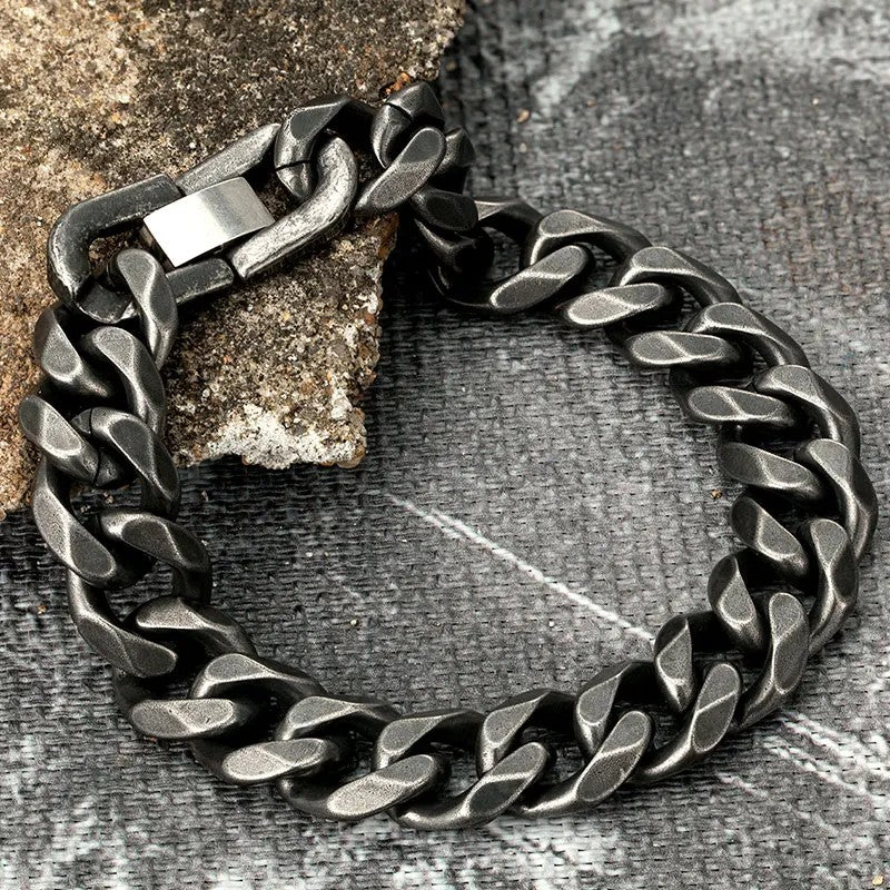 Vintage Oxidized black Chain Men's Bracelet Stainless Steel Curb Cuban Link Chain Bangle Male Women Hiphop Trendy Jewelry
