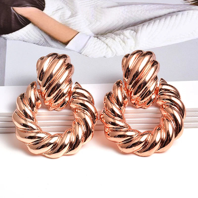 Punk Simple Design Round Shaped Gold Color Earrings Metal Vintage Drop Earrings For Women Fashion Jewelry Pendientes