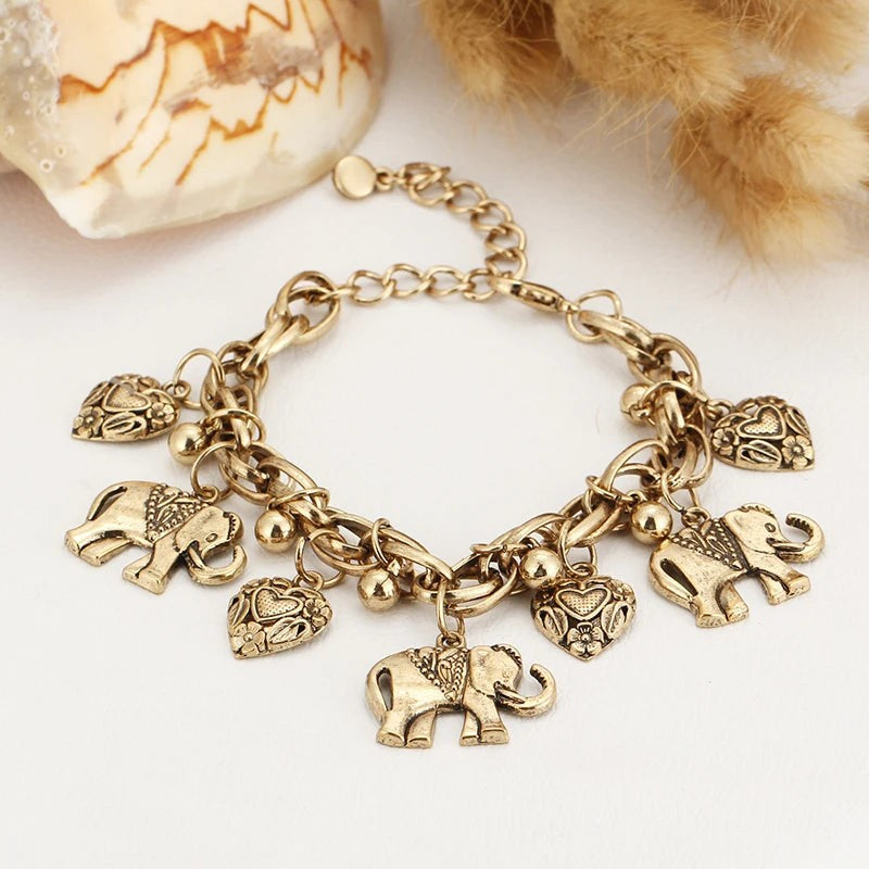 Women's Retro Color Anklet Elephant Pendant Jewelry Beach Summer Anklet