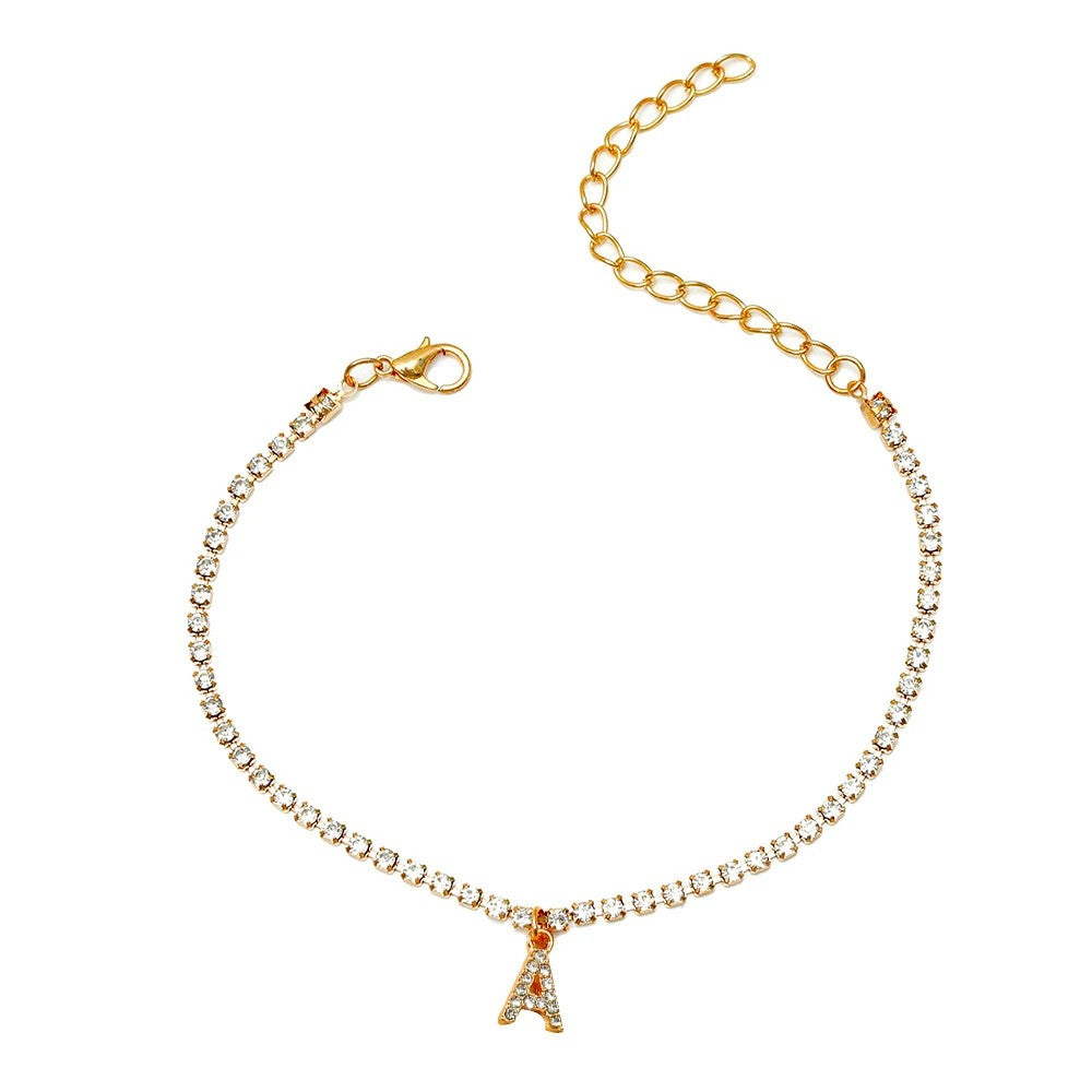 Tiny Crysta Letter Anklets For Women Alphabet Cuban Link Chain Foot Accessories Fashion Summer Beach Jewelry Gifts