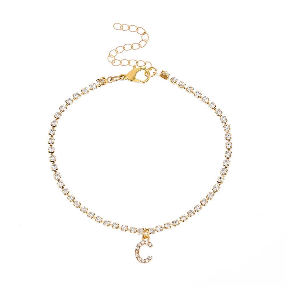 Tiny Crysta Letter Anklets For Women Alphabet Cuban Link Chain Foot Accessories Fashion Summer Beach Jewelry Gifts