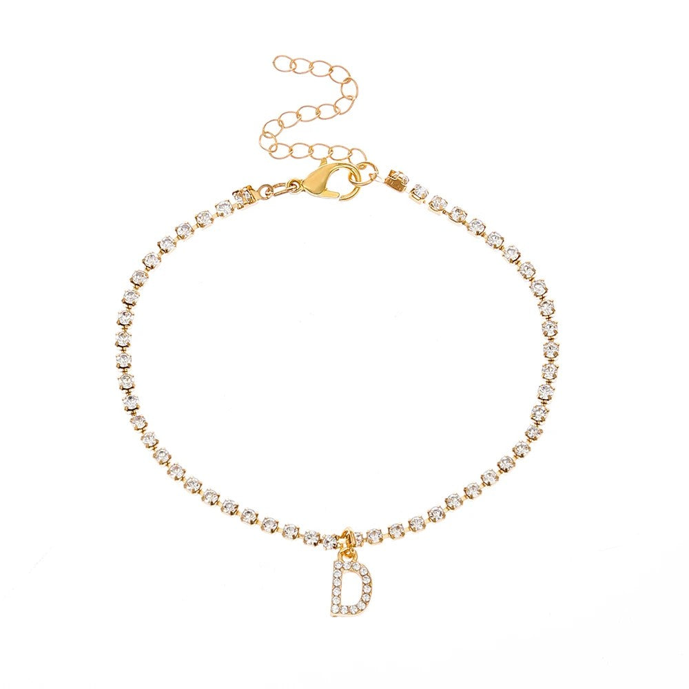 Tiny Crysta Letter Anklets For Women Alphabet Cuban Link Chain Foot Accessories Fashion Summer Beach Jewelry Gifts