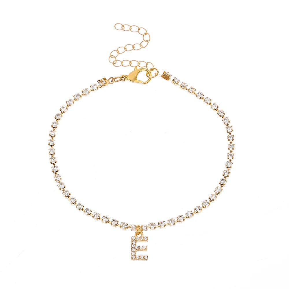 Tiny Crysta Letter Anklets For Women Alphabet Cuban Link Chain Foot Accessories Fashion Summer Beach Jewelry Gifts