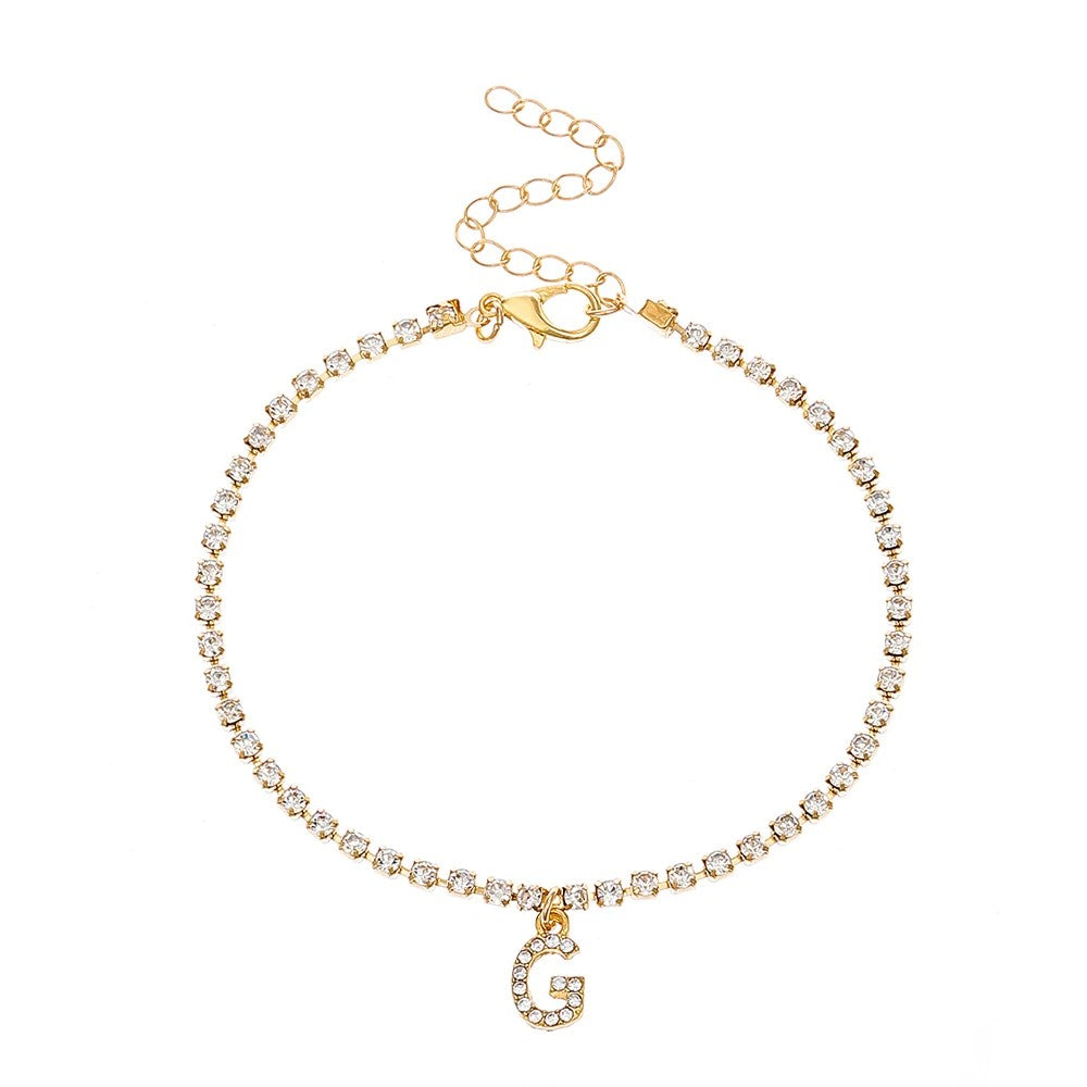 Tiny Crysta Letter Anklets For Women Alphabet Cuban Link Chain Foot Accessories Fashion Summer Beach Jewelry Gifts
