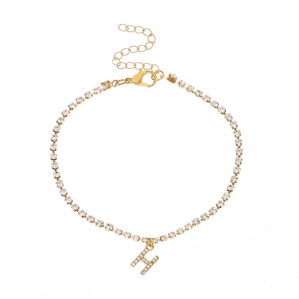 Tiny Crysta Letter Anklets For Women Alphabet Cuban Link Chain Foot Accessories Fashion Summer Beach Jewelry Gifts