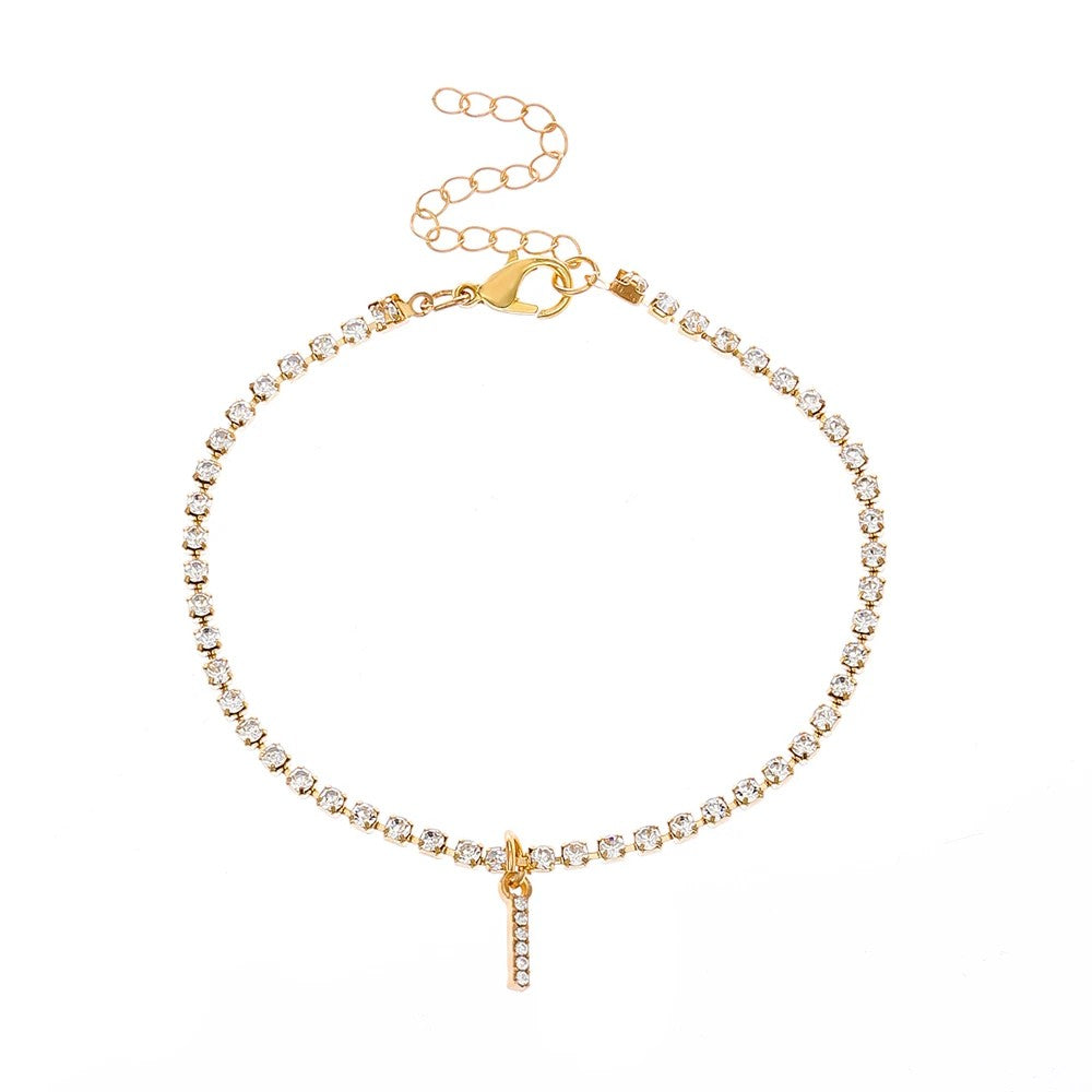Tiny Crysta Letter Anklets For Women Alphabet Cuban Link Chain Foot Accessories Fashion Summer Beach Jewelry Gifts
