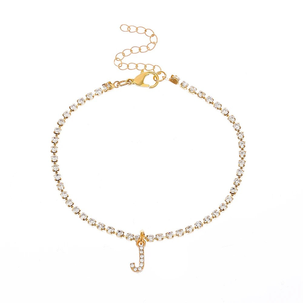 Tiny Crysta Letter Anklets For Women Alphabet Cuban Link Chain Foot Accessories Fashion Summer Beach Jewelry Gifts