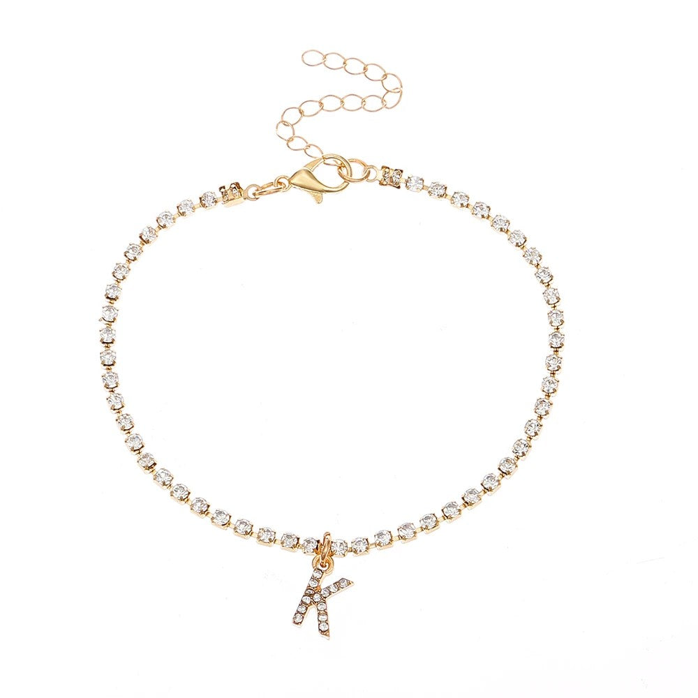 Tiny Crysta Letter Anklets For Women Alphabet Cuban Link Chain Foot Accessories Fashion Summer Beach Jewelry Gifts
