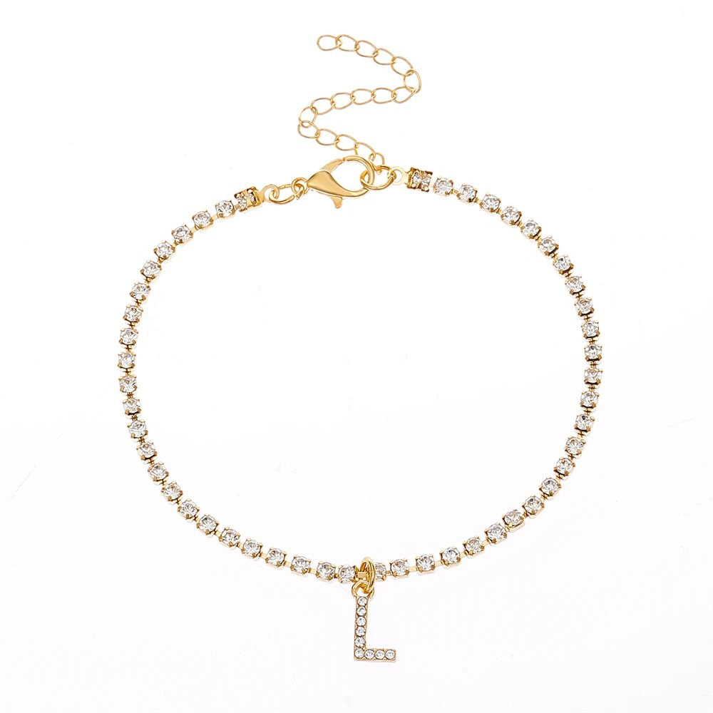 Tiny Crysta Letter Anklets For Women Alphabet Cuban Link Chain Foot Accessories Fashion Summer Beach Jewelry Gifts