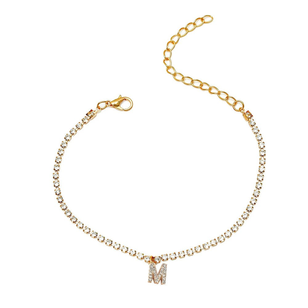 Tiny Crysta Letter Anklets For Women Alphabet Cuban Link Chain Foot Accessories Fashion Summer Beach Jewelry Gifts