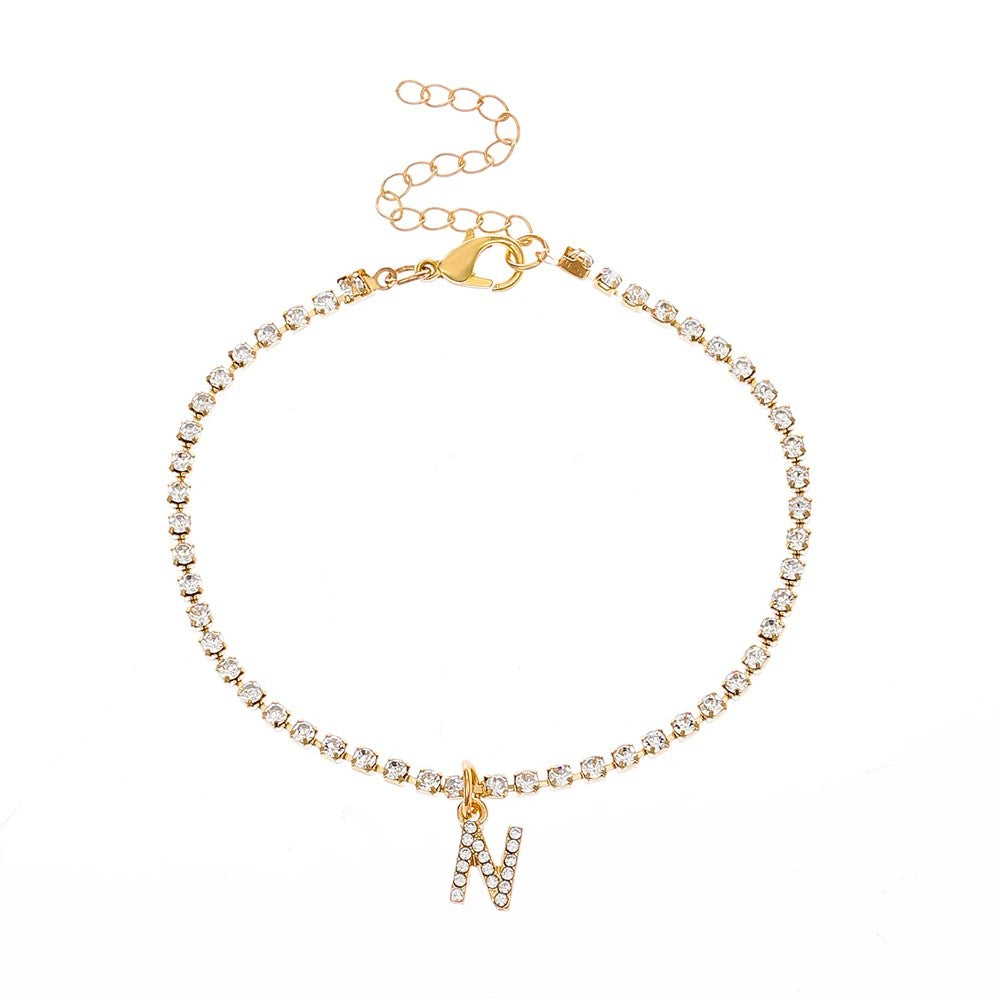 Tiny Crysta Letter Anklets For Women Alphabet Cuban Link Chain Foot Accessories Fashion Summer Beach Jewelry Gifts