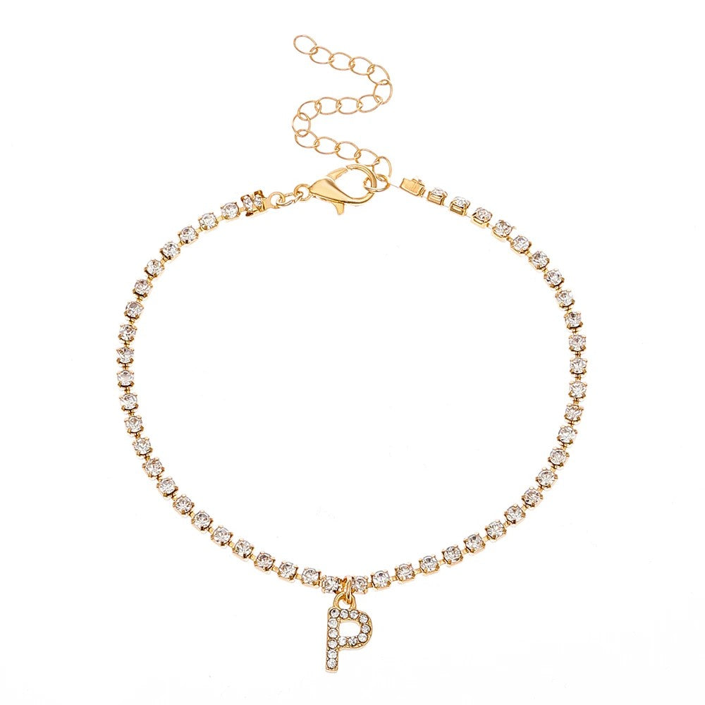 Tiny Crysta Letter Anklets For Women Alphabet Cuban Link Chain Foot Accessories Fashion Summer Beach Jewelry Gifts
