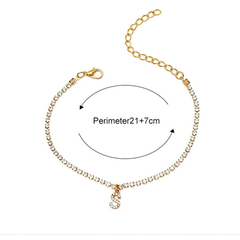 Tiny Crysta Letter Anklets For Women Alphabet Cuban Link Chain Foot Accessories Fashion Summer Beach Jewelry Gifts