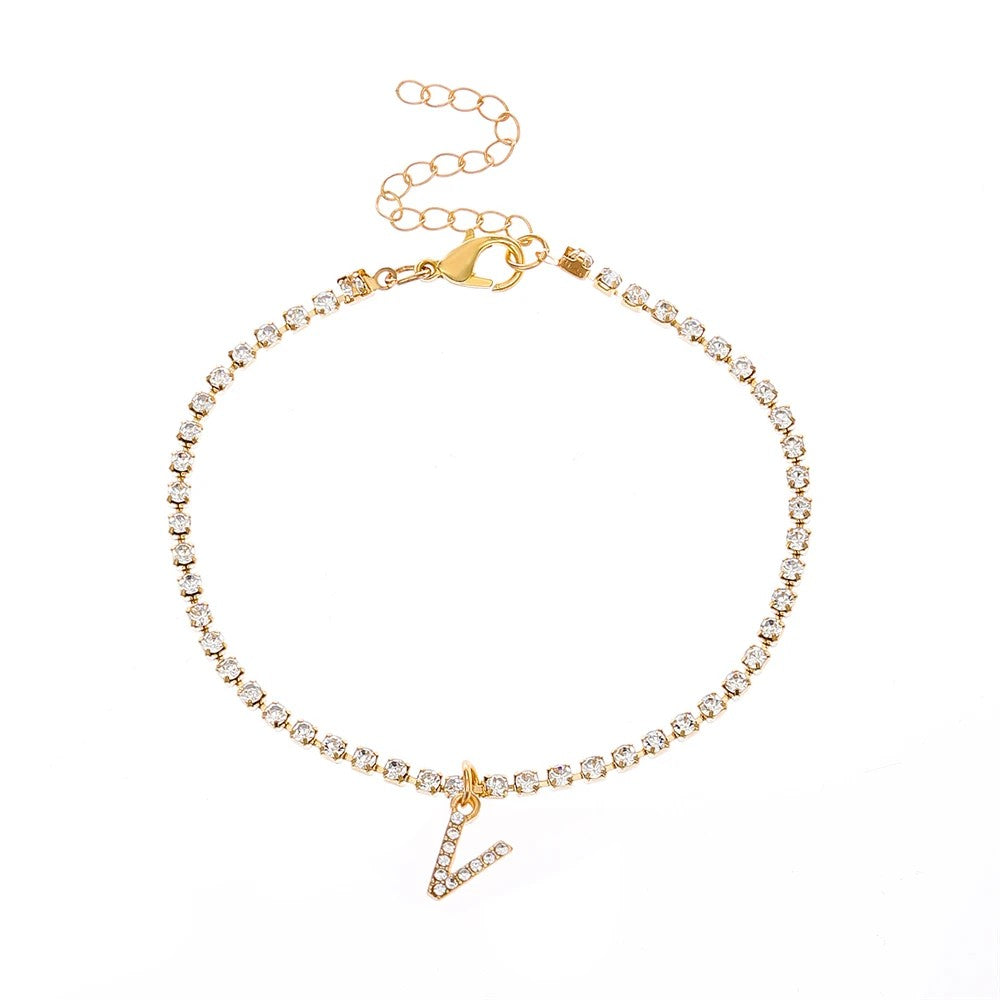 Tiny Crysta Letter Anklets For Women Alphabet Cuban Link Chain Foot Accessories Fashion Summer Beach Jewelry Gifts