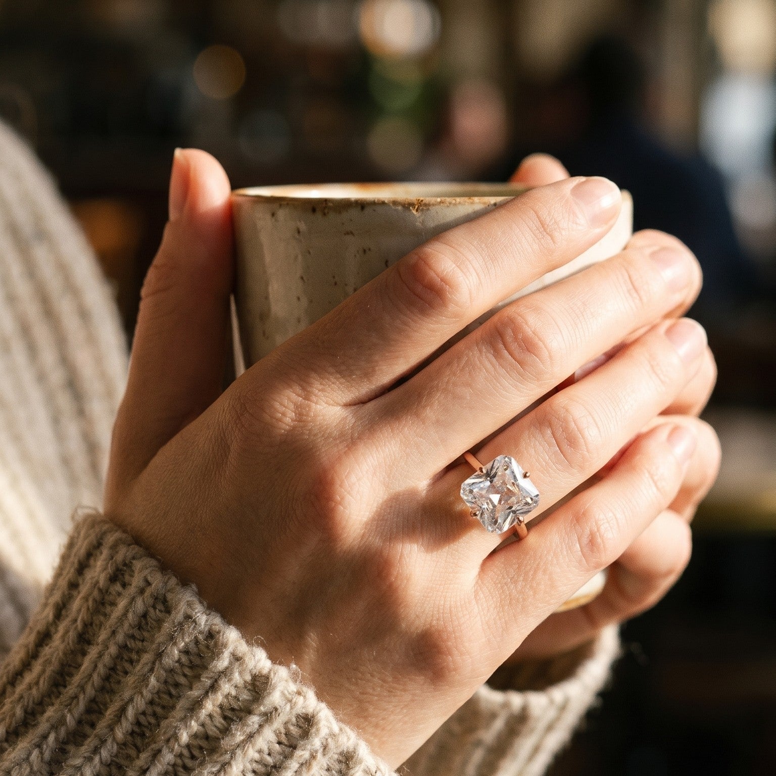 Solitaire Cushion-Cut White Zircon Ring