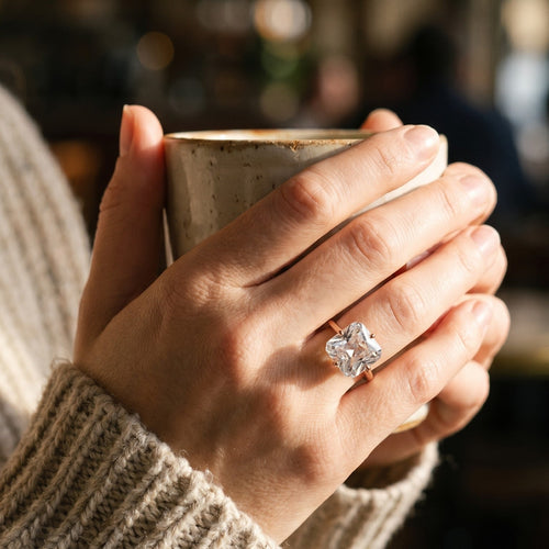 Solitaire Cushion-Cut White Zircon Ring