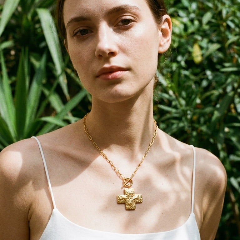 Hammered Cross Toggle Pendant Necklace
