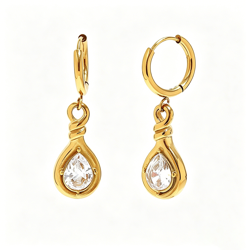 Knotted Teardrop CZ Hoop Earrings - SEIYI