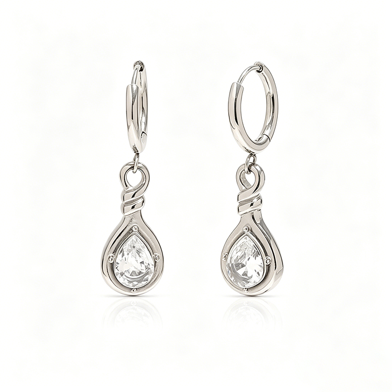 Knotted Teardrop CZ Hoop Earrings - SEIYI