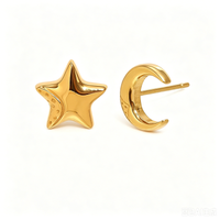 Asymmetrical Star Moon Stud Earrings