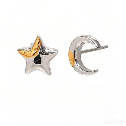 Asymmetrical Star Moon Stud Earrings - SEIYI