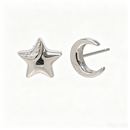 Asymmetrical Star Moon Stud Earrings - SEIYI